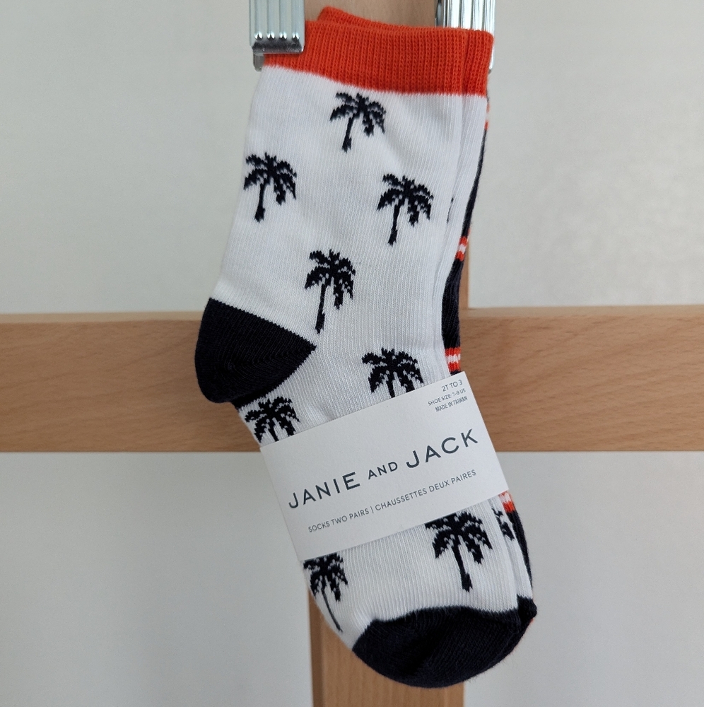 NWT Janie and Jack White and Black Palm Tree Socks